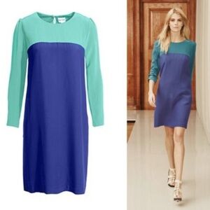 Reiss Colorblock Penelope Blue Teal Long Sleeve Dress size 2